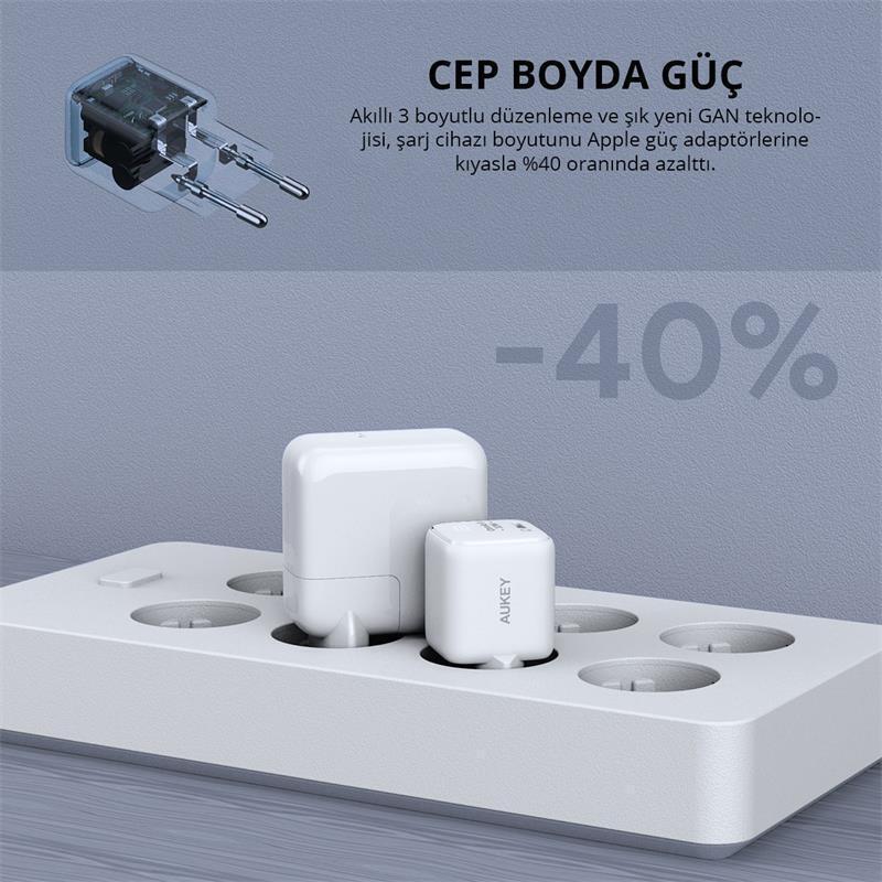 AUKEY  PA-B1T-WH 20W OMNİA II MİNİ GAN PD QC 3.0 TYPE C HIZLI ŞARJ ADAPTÖRÜ -97234
