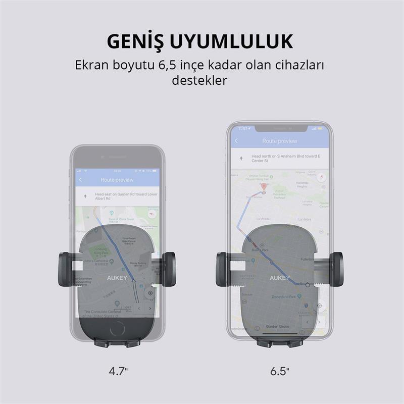 AUKEY  HD-C48-BK 360 DERECE TÜM CİHAZLARLA UYUMLU ARAÇ İÇİ TELEFON TUTUCU KOLAY KİLİTLEME/BIRAKMA -97237