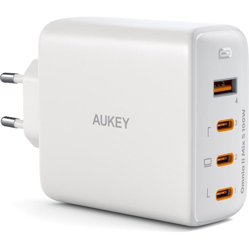 AUKEY  PA-B7S-WH 100W DÖRT BAĞLANTI NOKTALI PD GAN DUVAR ŞARJ CİHAZI -97238