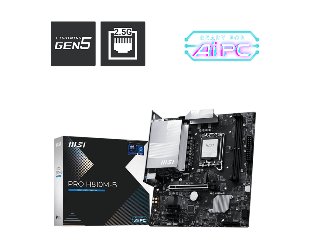 MSI PRO H810M-B SOKET 1851 DDR5 6500 MHZ(OC)  1XM.2 USB 10GBPS HDMI DP 2.5G LAN MATX