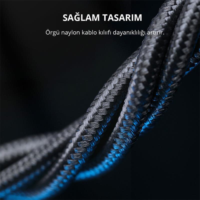 AUKEY  CB-NCL1-BK NAYLON ÖRGÜLÜ 3A 480MBPS TYPE-C LIGHTNING KABLOSU 1.8MT 