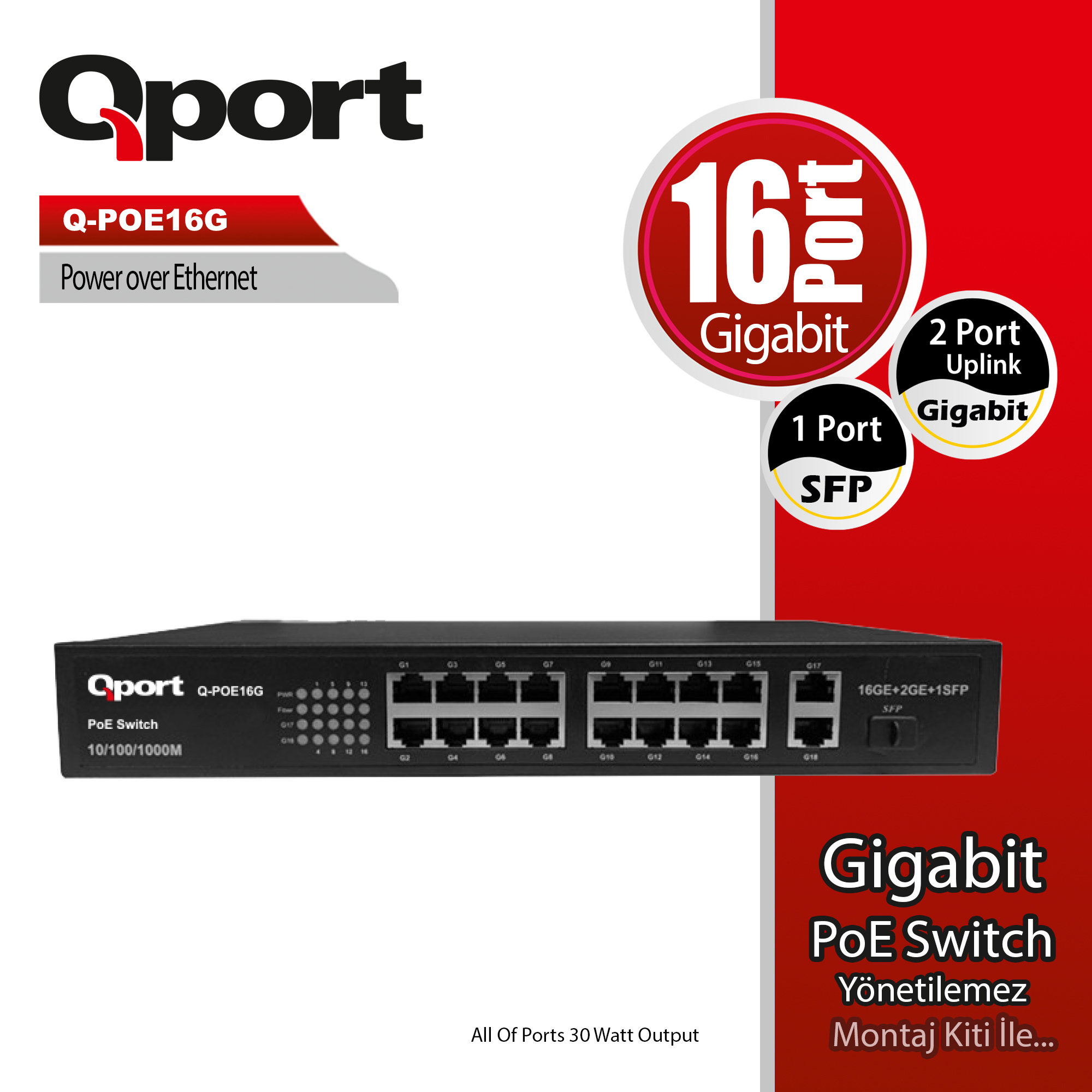 QPORT QPORT Q-POE16G 16 PORT GIGABIT + 2 PORT GIGABIT UP