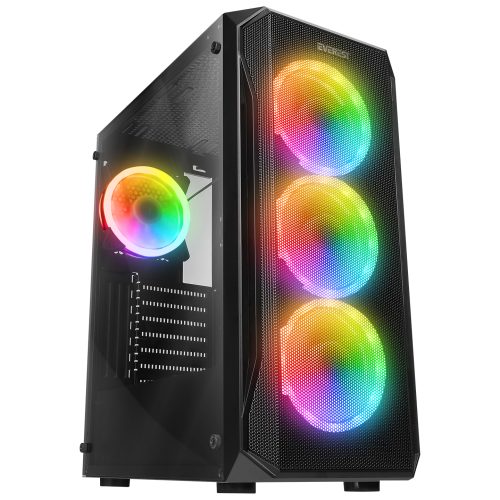 EVEREST EVEREST X-RACER, Mesh, 600W (Peak), 4x12cm RGB Fan, Temperli Cam Yan Panel, ATX, GAMING KASA