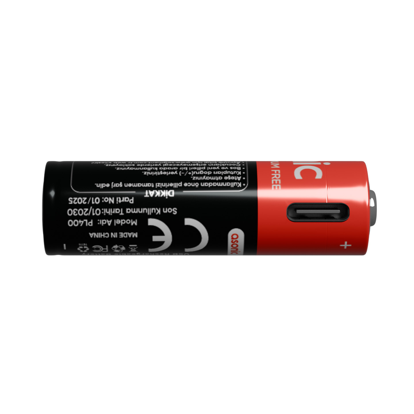 ASONIC ASONIC PL400, AAA, Şarjlı Pil, 1.5Volt, 400mAh/750mwh, Type-C ile Kolay Şarj,  2 li Paket (USB To Type-C Kablo Hediye)-95227
