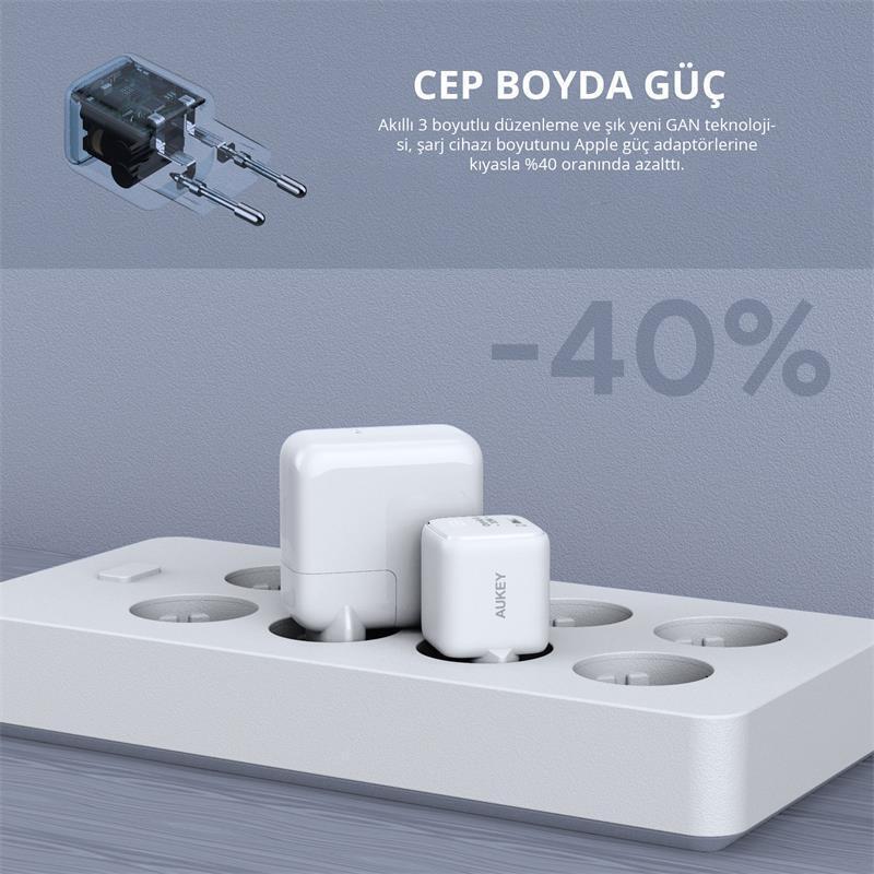 AUKEY  PA-B1L-WH 30W OMNİA II MİNİ GAN TYPE-C PD ŞARJ ADAPTÖRÜ -97248