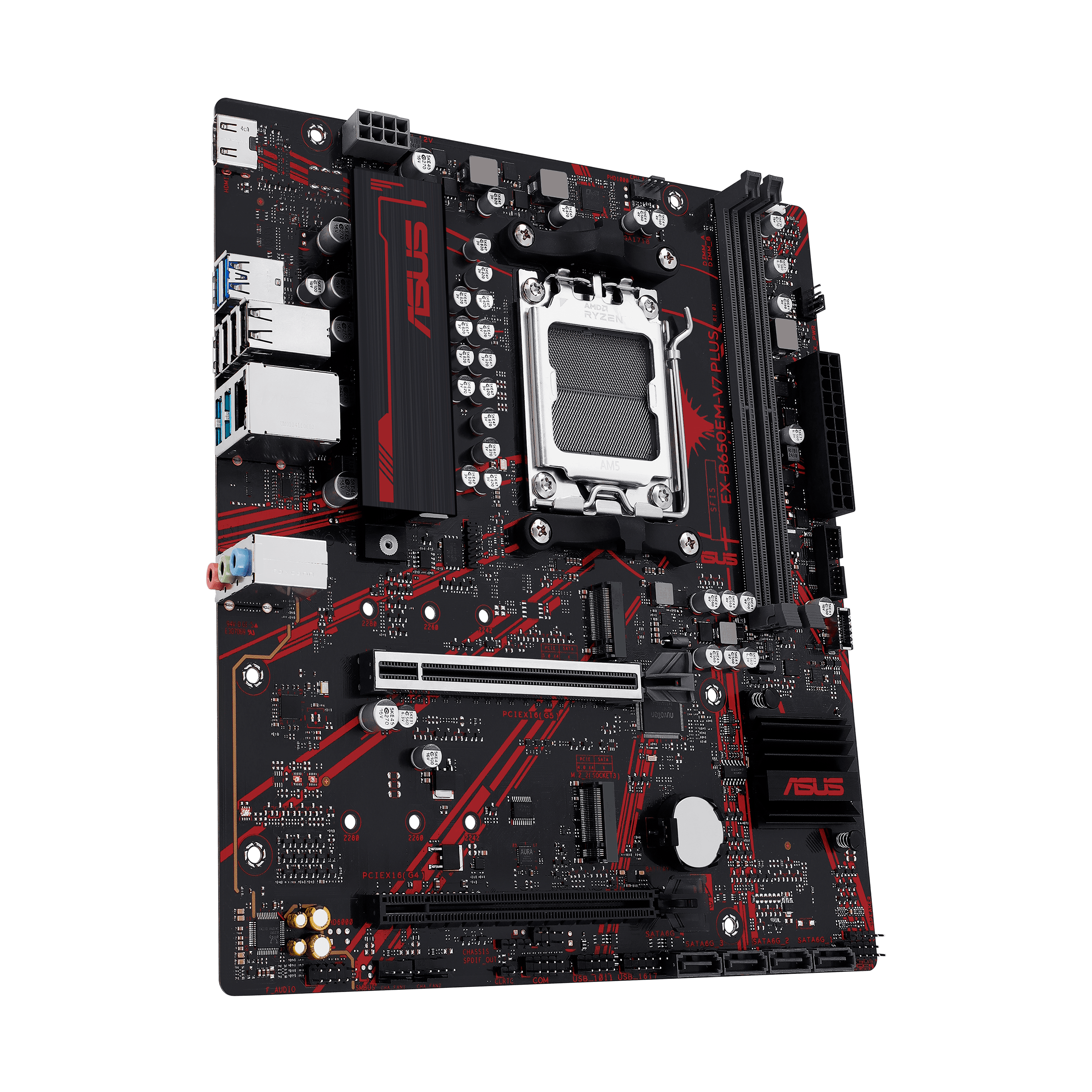 ASUS MB EX-B650EM-V7 PLUS AMD B650 AM5 DDR5 8400 HDMI 2x M2 USB3.2 2.5Gbit LAN mATX 128GB’a kadar ram desteği, ASUS MB 5X PROTECTION III, ASUS MB iCafe labs sertifikalı-90563