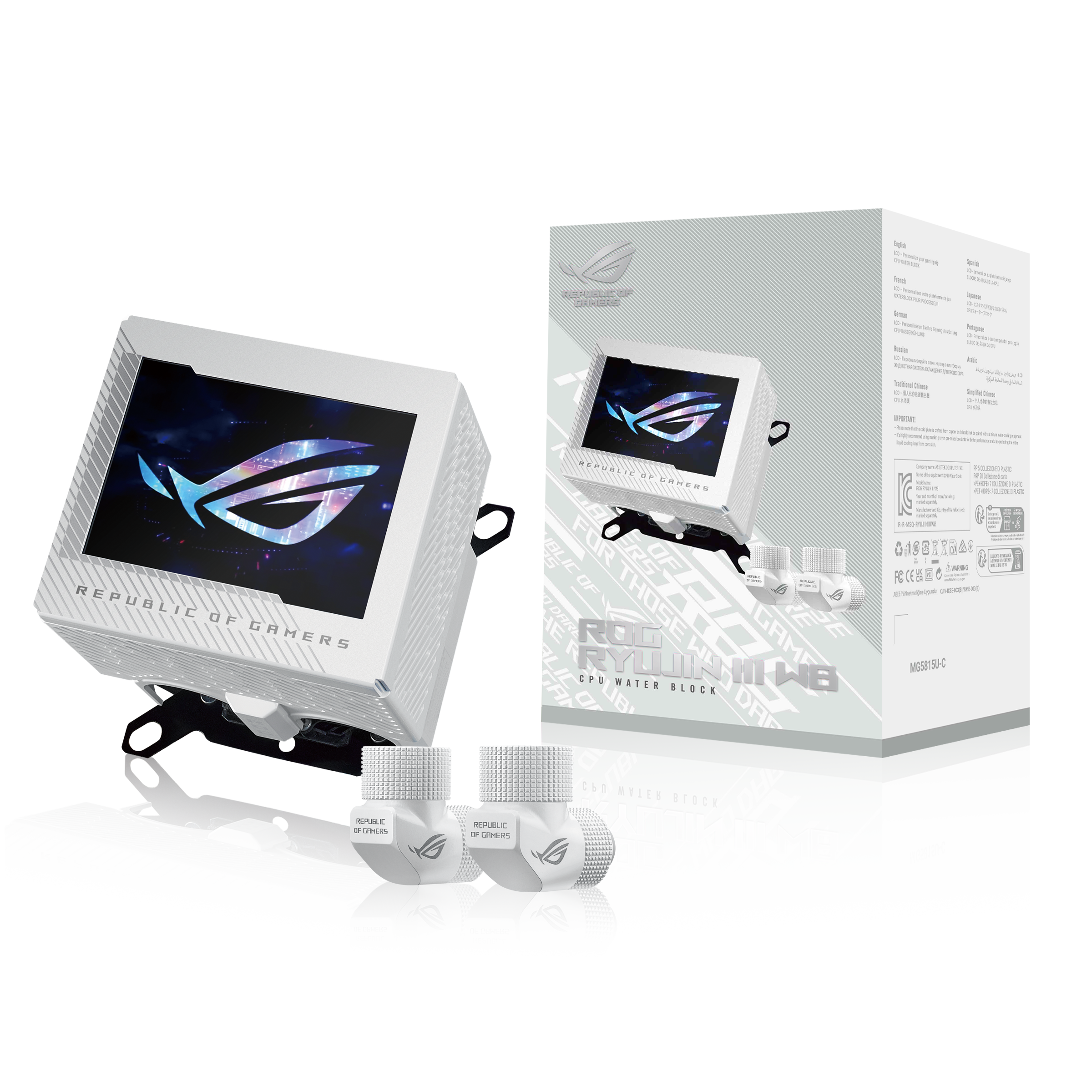 ASUS  ROG RYUJIN III WB CPU SU BLOĞU TAM RENKLİ 3.5 İNÇ LCD EKRAN GÖMÜLÜ VRM FANI 178 MİKRO SOĞUTMA KANADI VE BAKIR ALAŞIMLI SOĞU