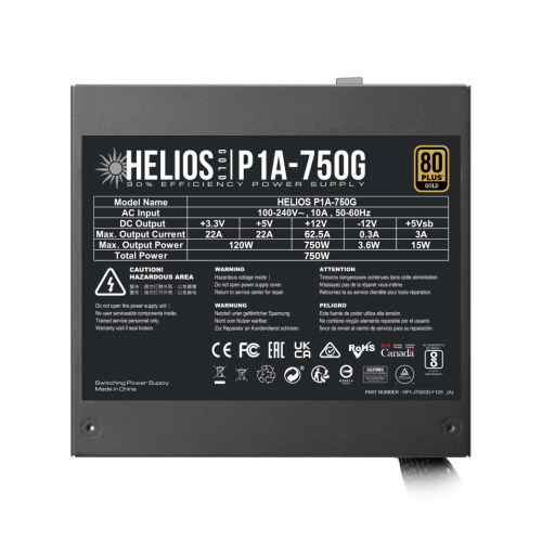 GAMDIAS GAMDIAS HELIOS P1A-750G, 750W, 80+ Gold, Aktif PFC, GAMING, ATX, Power Supply (PSU)-89084
