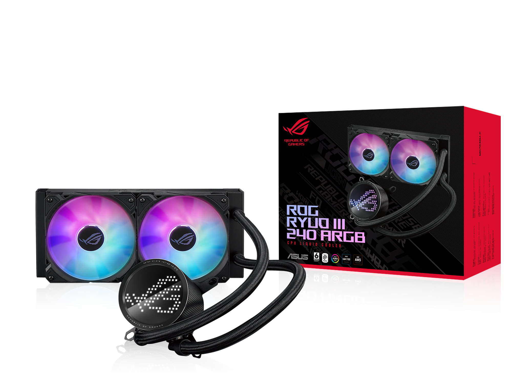 ASUS  ROG RYUO III 240 ARGB ANIME MATRIX LED EKRAN ADRESLENEBİLİR RGB FAN ROG ARGB CPU SOĞUTUCUSU