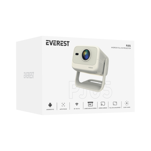EVEREST EVEREST PJ05, 400 LED Lümen, 1920X1080P, 1xHDMI, 1xUSB, RJ45, WiFi 6, Bluetooth, 30.000 Saat Led Ömrü, 1.5W Speaker, Android 9, 4K Destekli Projeksiyon Cihazı-88953