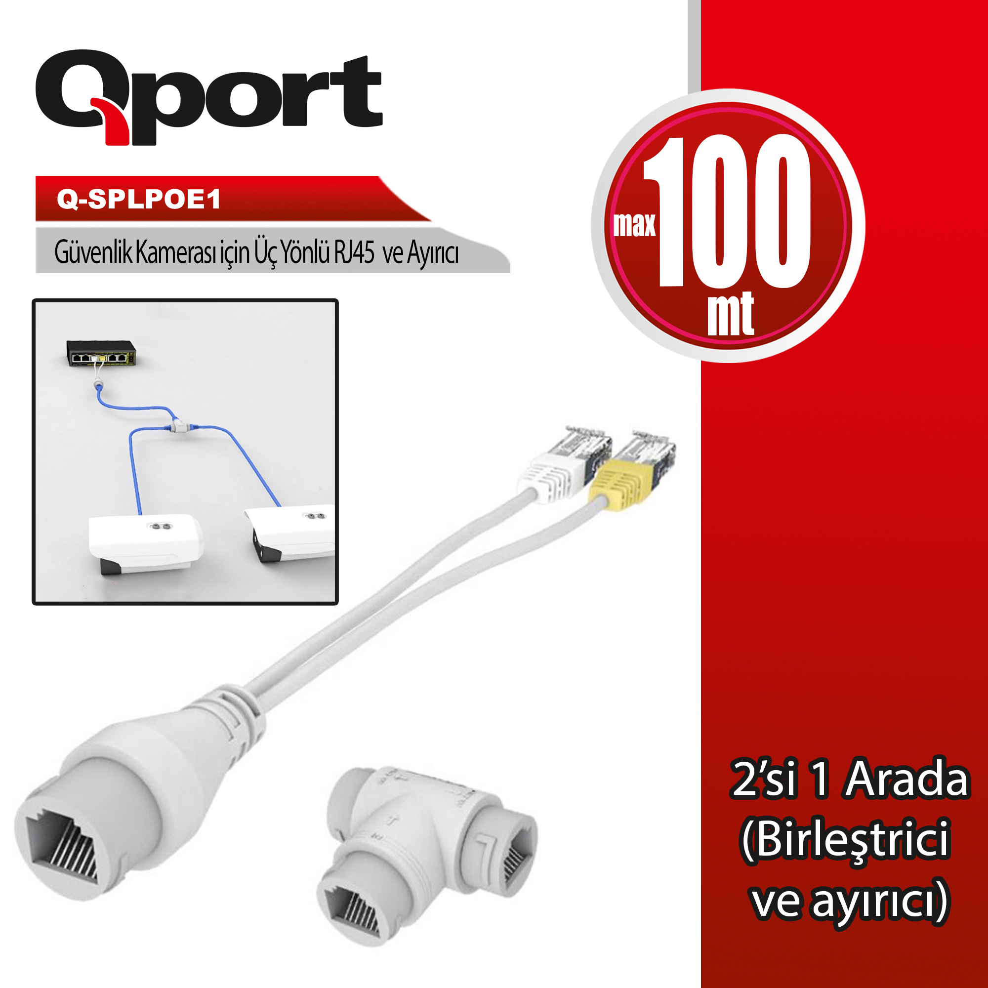 QPORT QPORT Q-SPLPOE1 POE SPLITTER 2IN1 AG KONNEKTORU +