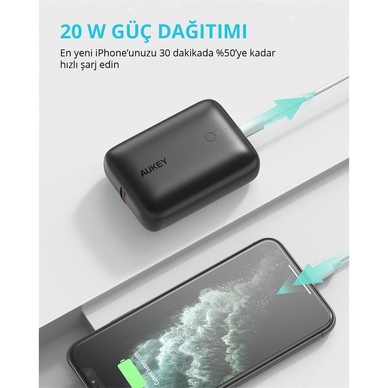 AUKEY  PB-N83S-BK 22.5W SCP 18W PD VE QC 3.0 10000 MAH PD MİNİ TYPE-C POWERBANK 