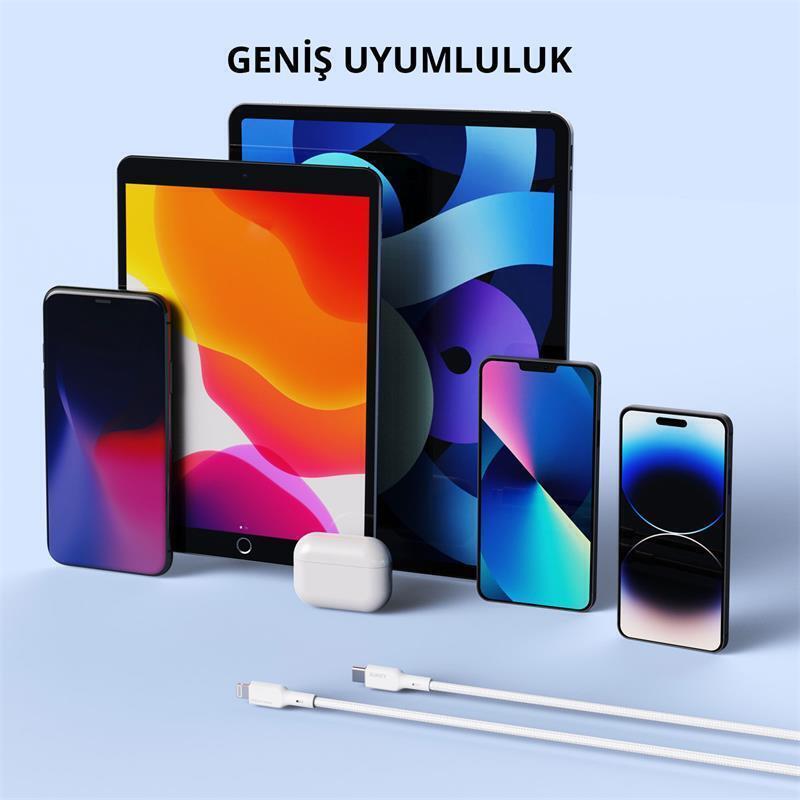 AUKEY  CB-NCL1-WH NAYLON ÖRGÜLÜ 3A 480MBPS TYPE-C LIGHTNING KABLOSU 1.8MT -97254