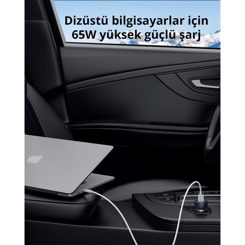 AUKEY  CC-Y23-BK 65W İKİ TYPE-C PD ARAÇ ŞARJ CİHAZI 