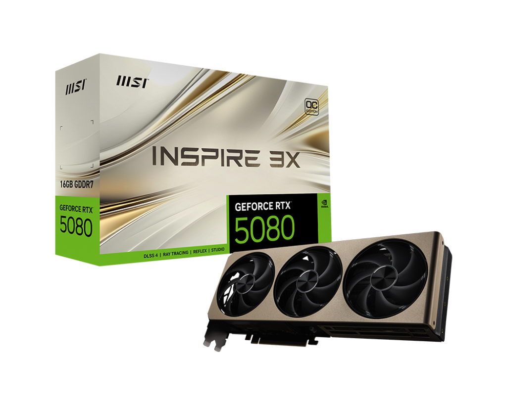 MSI MSI VGA GEFORCE RTX 5080 16G INSPIRE 3X OC RTX5080 16GB GDRR7 256 B DX12 PCIE 5.0 X16 (3XDP 1XHDMI)