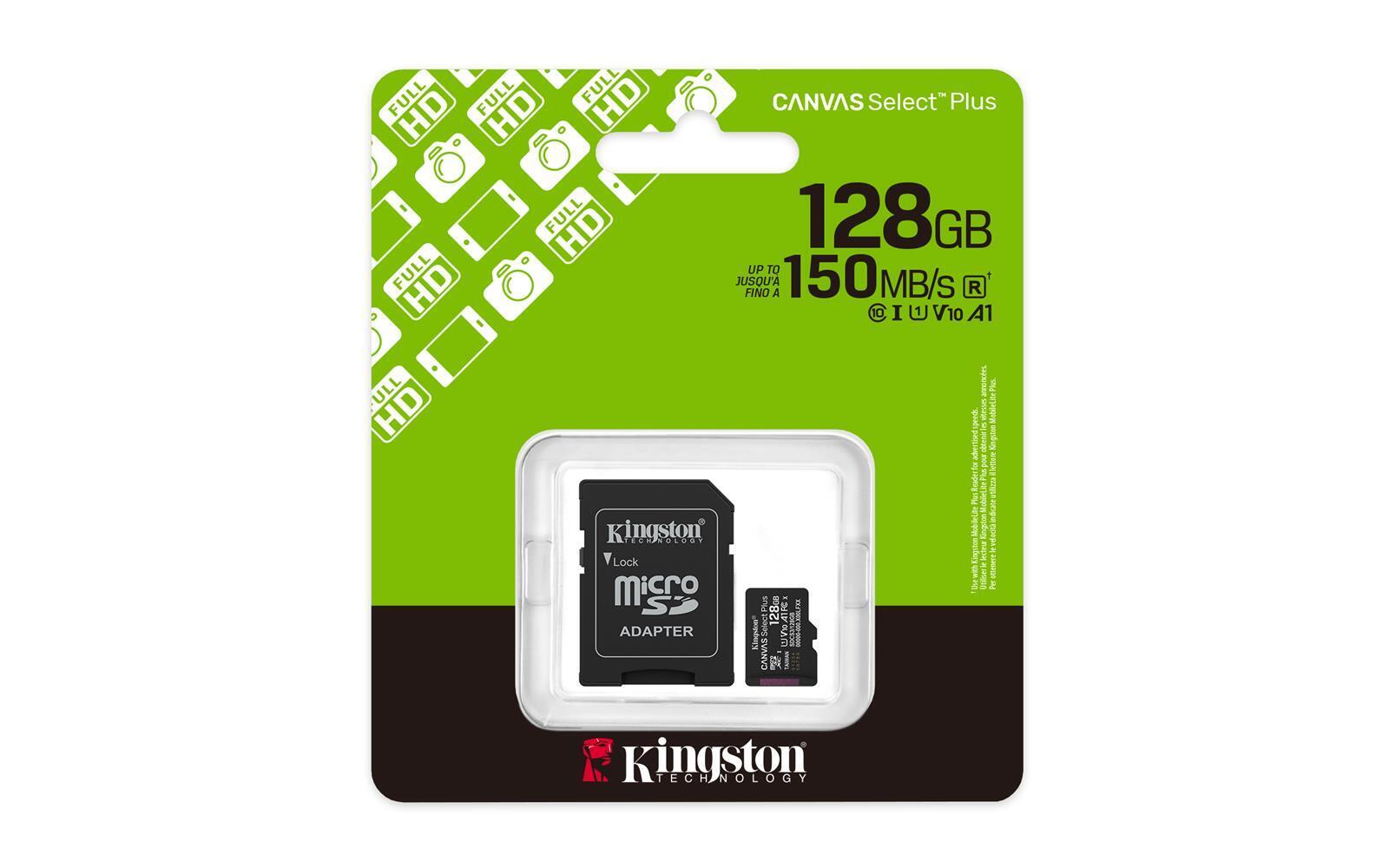 KINGSTON 128GB microSDXC Canvas Select Plus Gen3 150MB/s A1 Card + Adapter