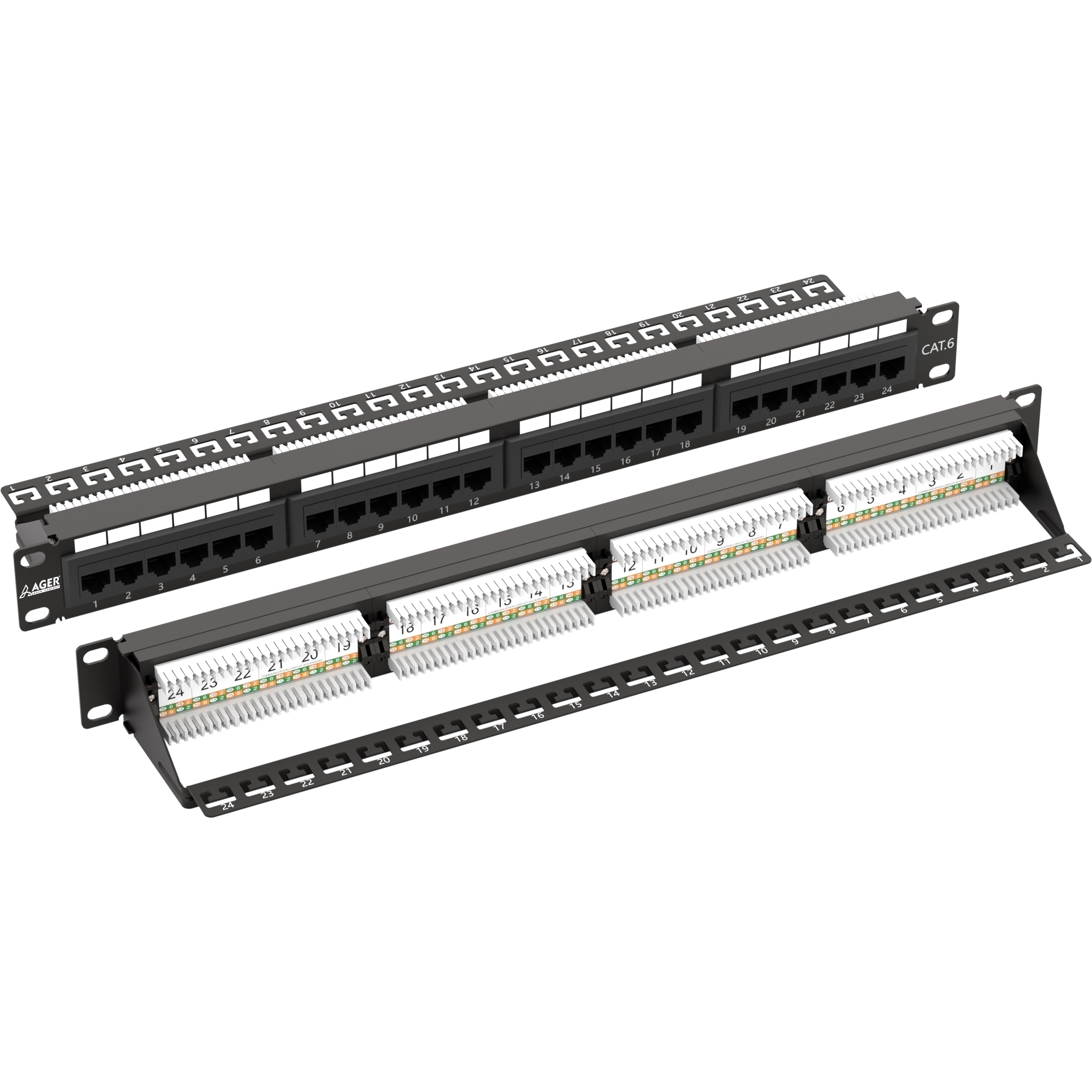AGER  AC-611-24E 8P8C,LSA,ALTIN KONTAK 24 PORT CAT6 DOLU 1U ZIRHSIZ PATCH PANEL