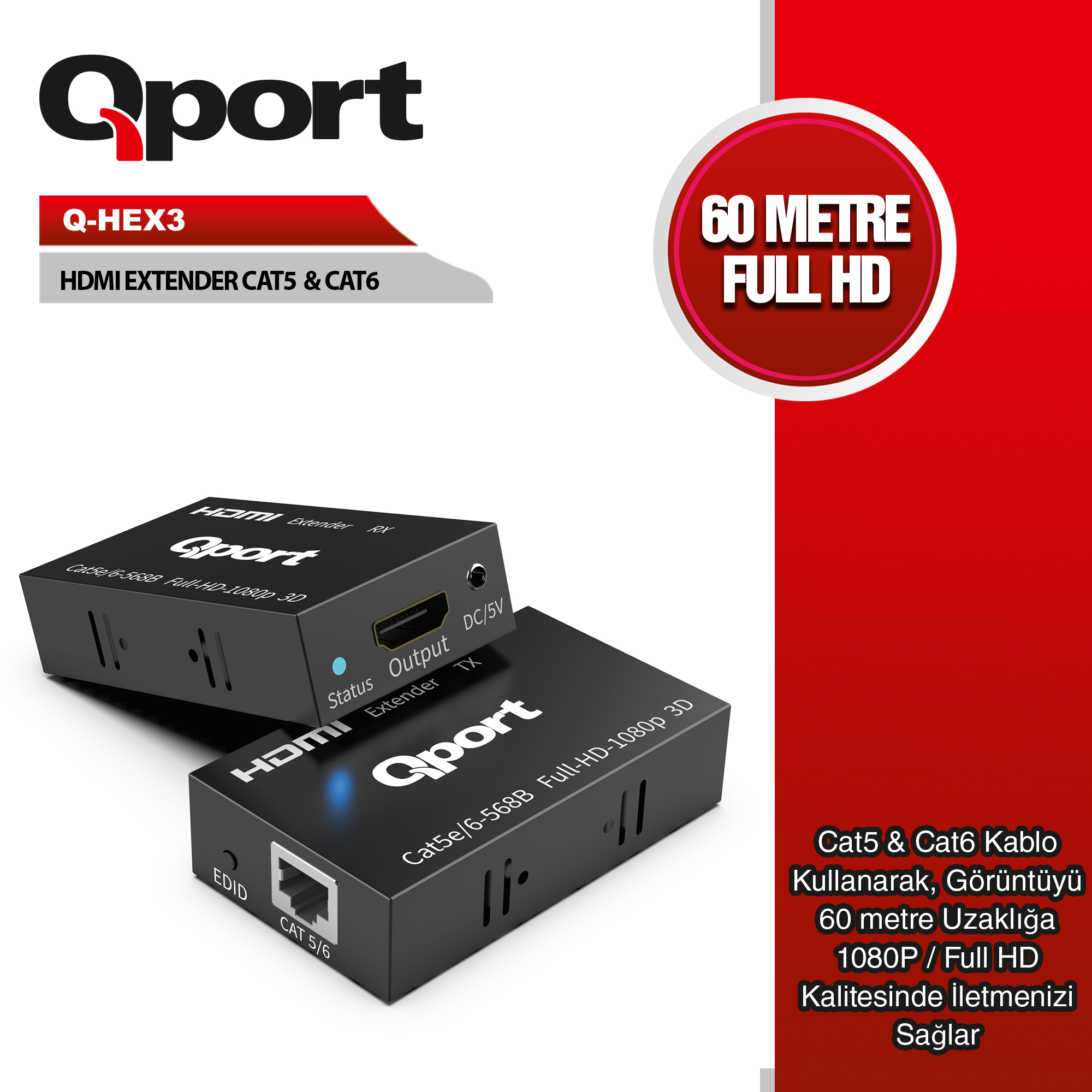 QPORT QPORT Q-HEX3 HDMI EXTENDER CAT6 60M 2 LI PAKET