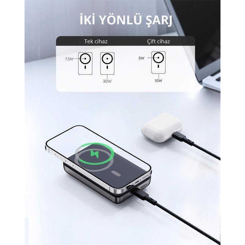 AUKEY  PB-MS02-GY 30W 10000 MAH MAGSAFE KABLOSUZ POWERBANK -97262
