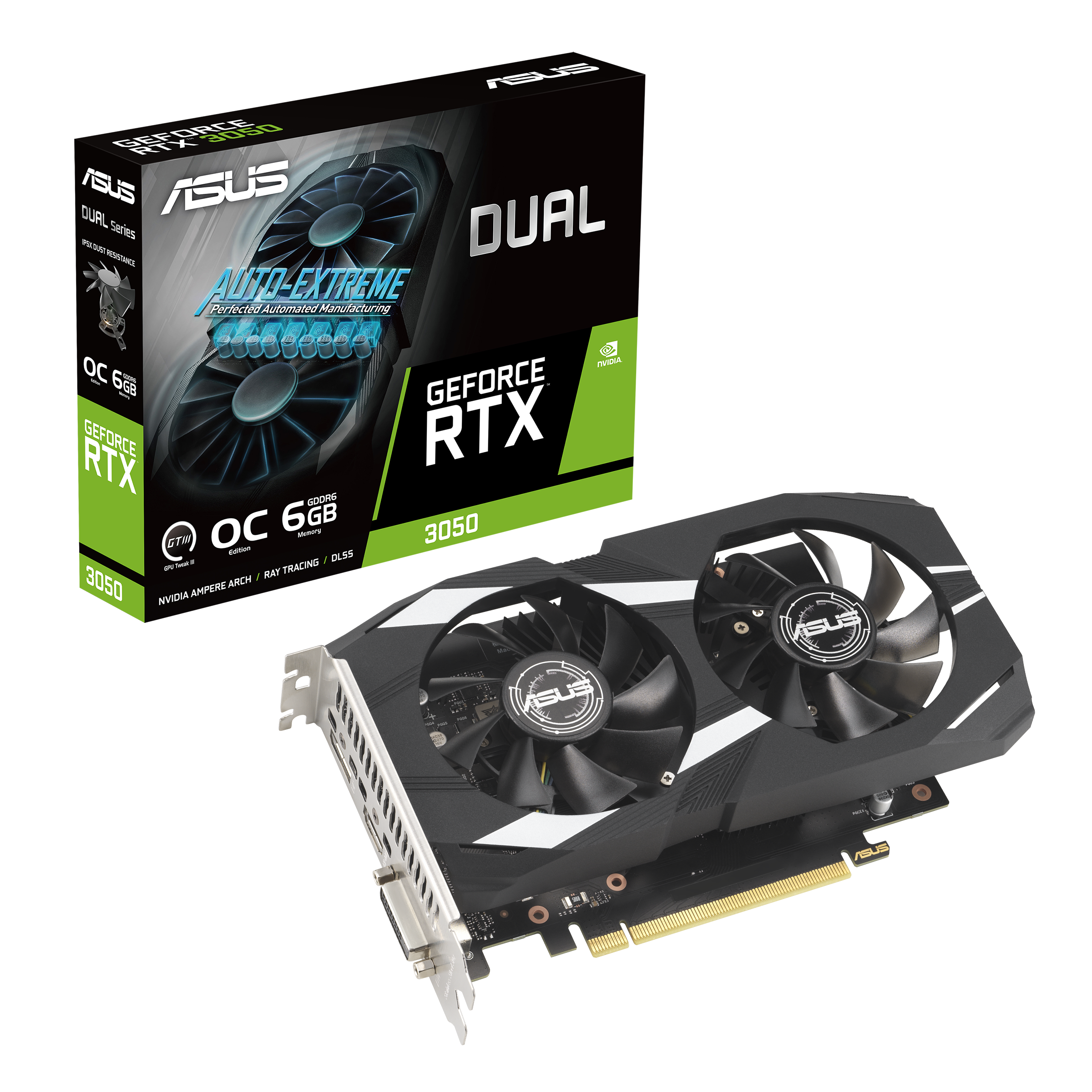 ASUS  DUAL-RTX3050-O6G  6GB, GDDR6, 96Bit, 1xHDMI, 1xDP, 1xDVI GAMING Ekran Kartı