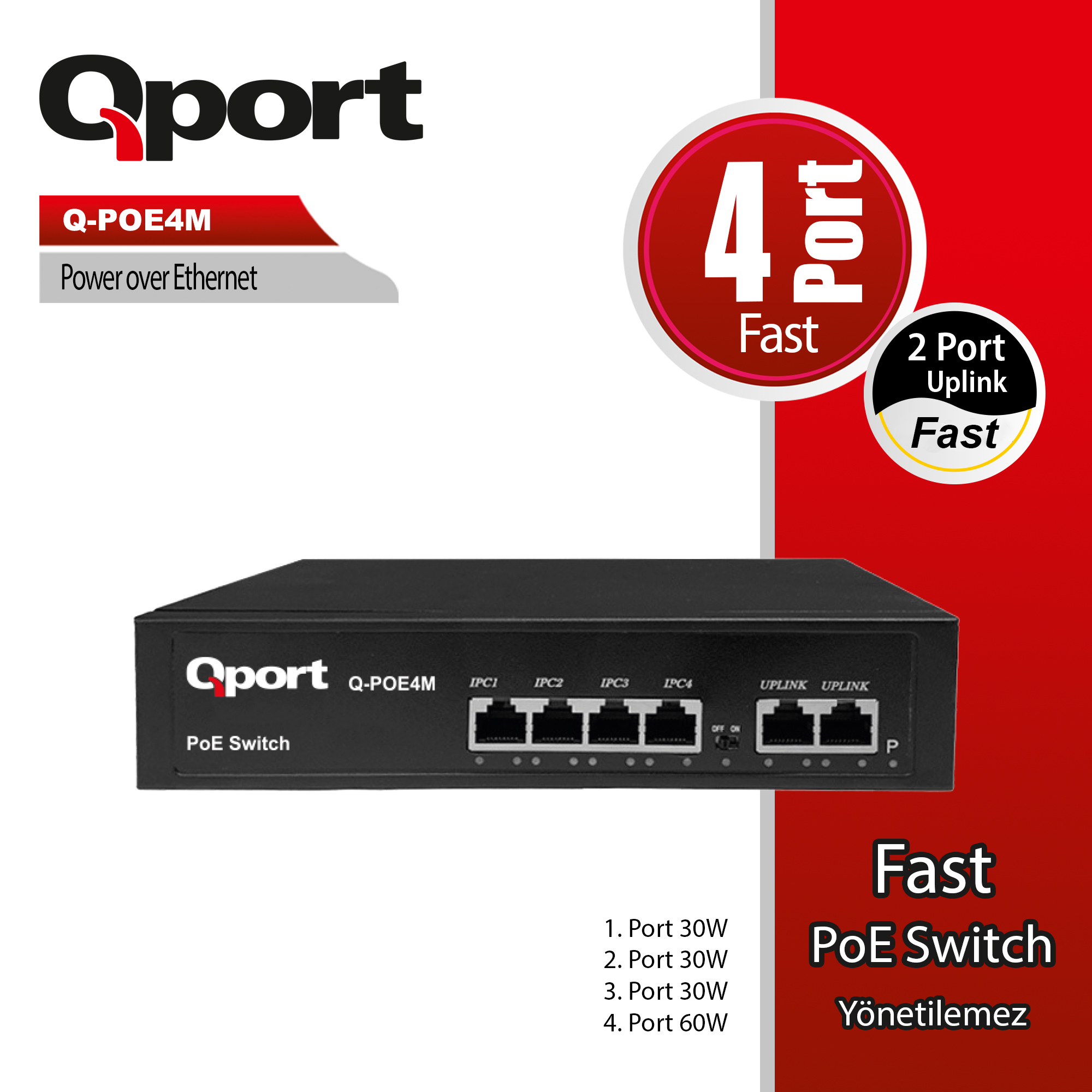 QPORT QPORT Q-POE4M 4 PORT 10/100 + 2 PORT 10/100 UPLINK POE SWITCH