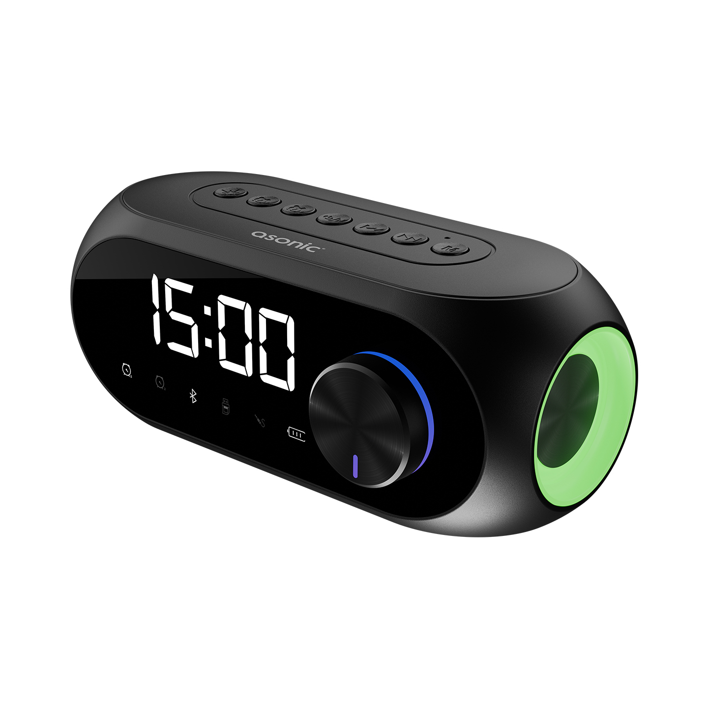 ASONIC  AS-W6, Siyah, 5W, USB, AUX, Bluetooth,  Kablosuz, Taşınabilir, 1200mAh Batarya, Alarmlı Saat, Derece ve Speaker