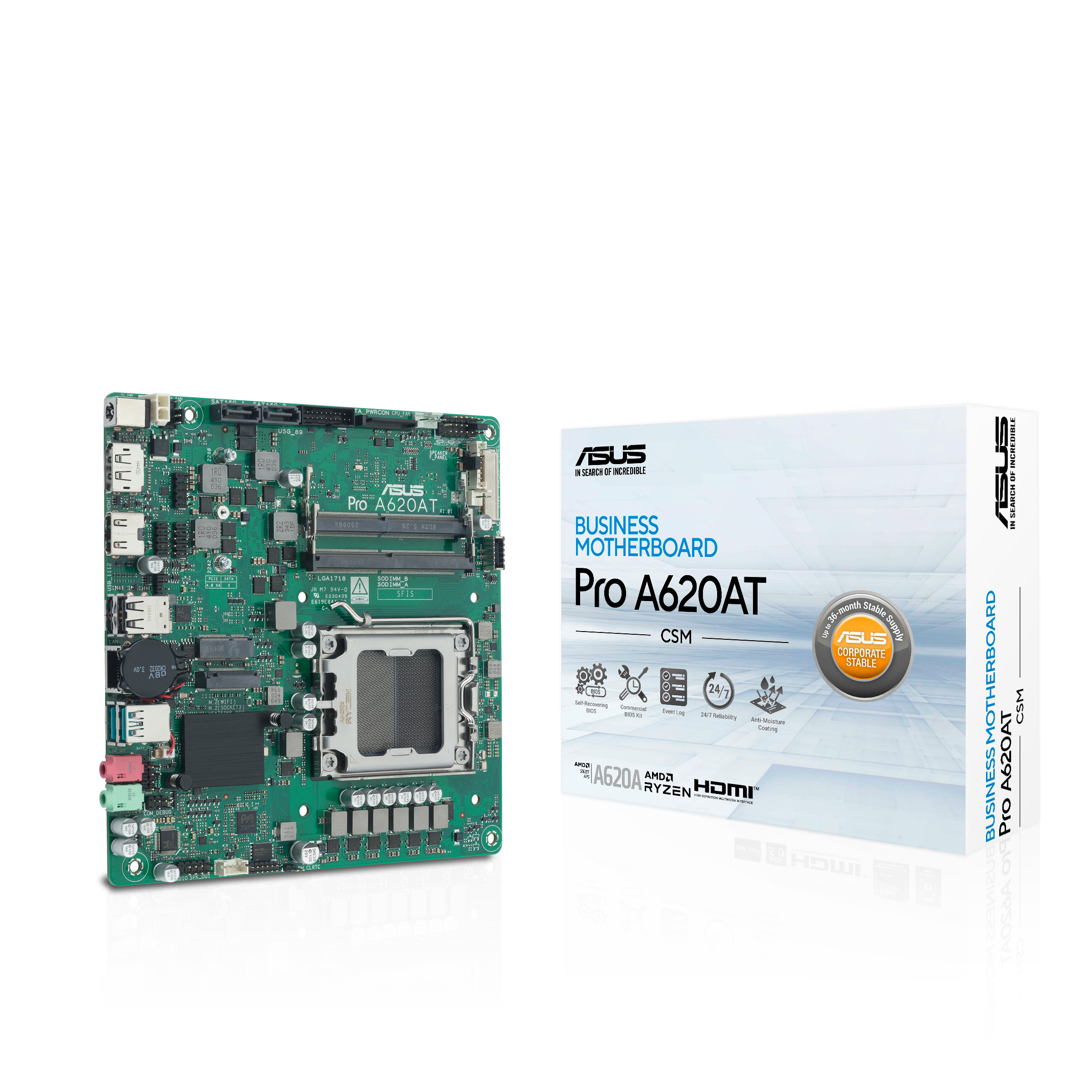 ASUS ASUS MB PRO A620AT-CSM AMD A620 AM5 DDR5 6400 DP HDMI M2 USB3.2 Thin Mini ITX LVDS Bağlantı, ASUS MB Control Center Express Lisansı