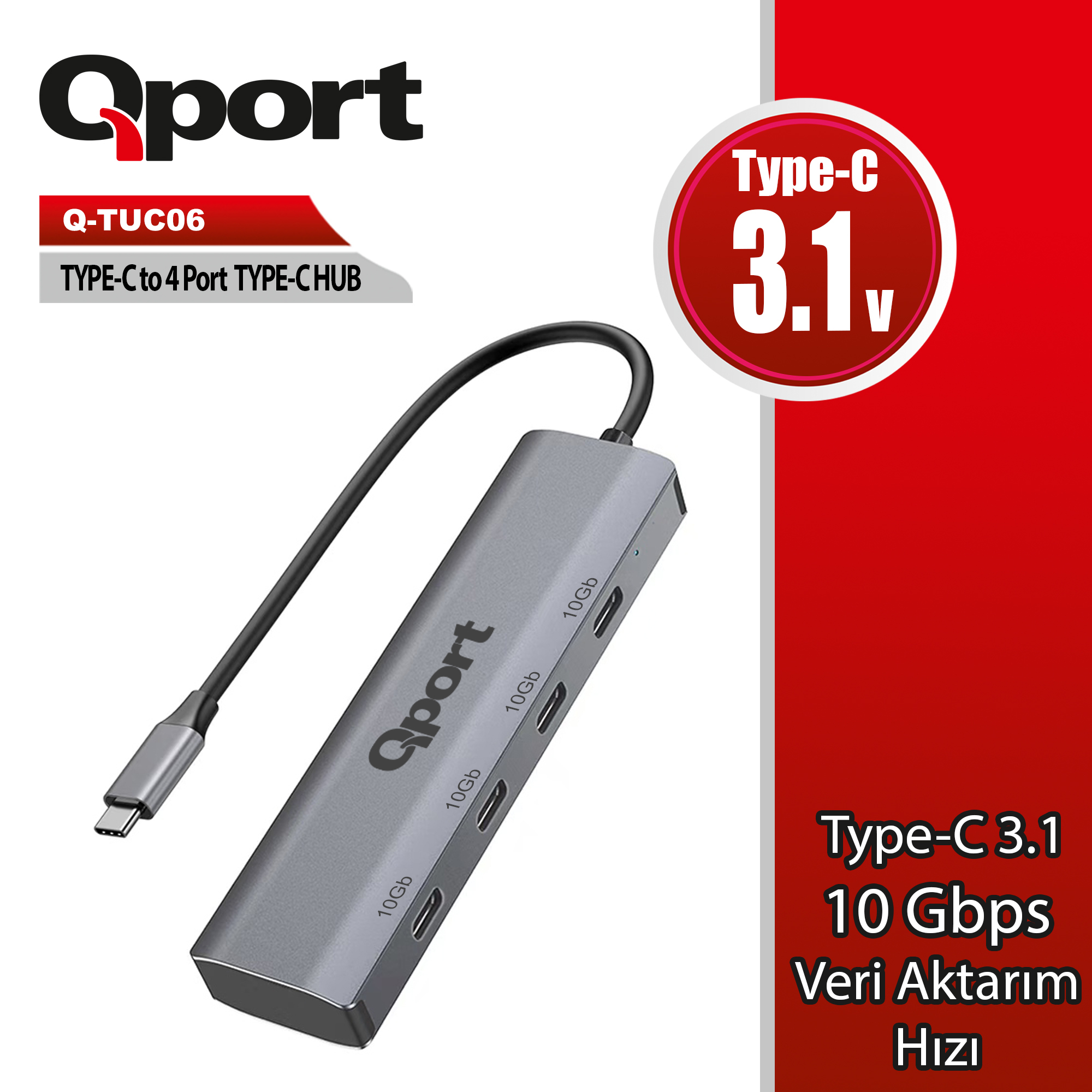 QPORT QPORT Q-TUC06 TYPE-C TO 4 PORT TYPE-C COKLAYICI