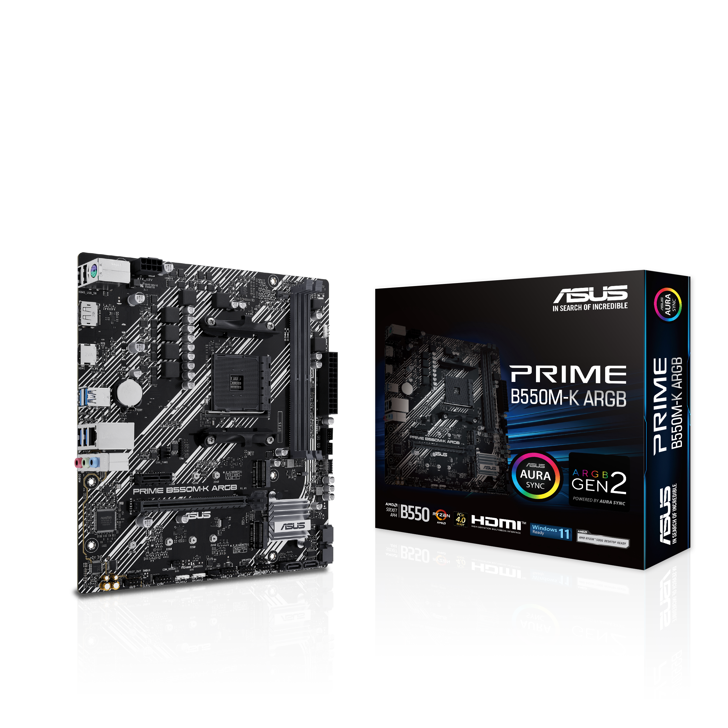 ASUS  PRIME B550M-K ARGB DDR4 5100MHZ 1XHDMI 1XDP 2XM.2 USB 3.2 MATX AM4 (AMD AM4 5000/4000 G/3000 SER�S� �LE UYUMLU) 