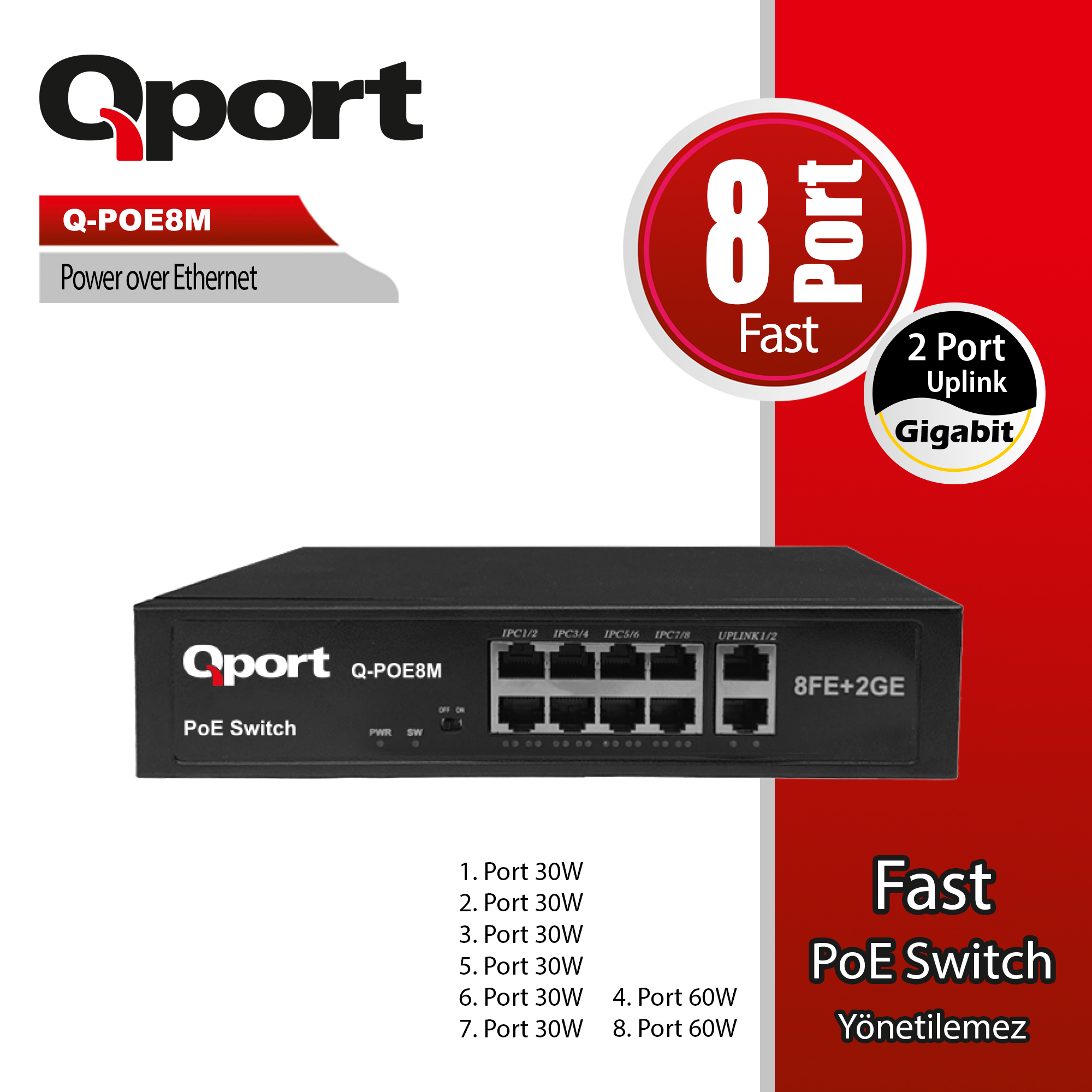 QPORT QPORT Q-POE8M 8 PORT 10/100 + 2 PORT 10/100/1000 U