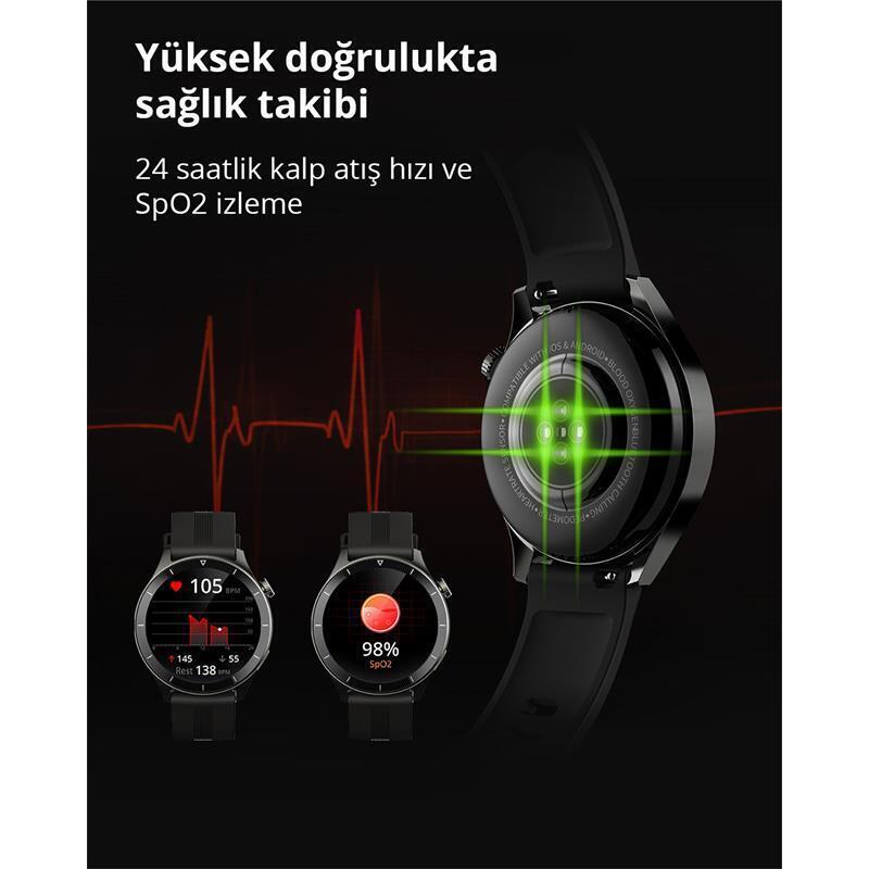 AUKEY  SW-2P-GY AKILLI SAAT 3.7CM LCD BLUETOOTH ÇAĞRI SAĞLIK GÖZETİMİ SPOR BİLDİRİMLERİ IP67 GRİ 