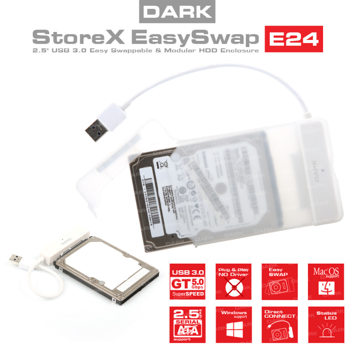 DARK DK-AC-DSE24U3 USB 3.0 2.5" Plastik Kolay Montaj Disk Kutusu