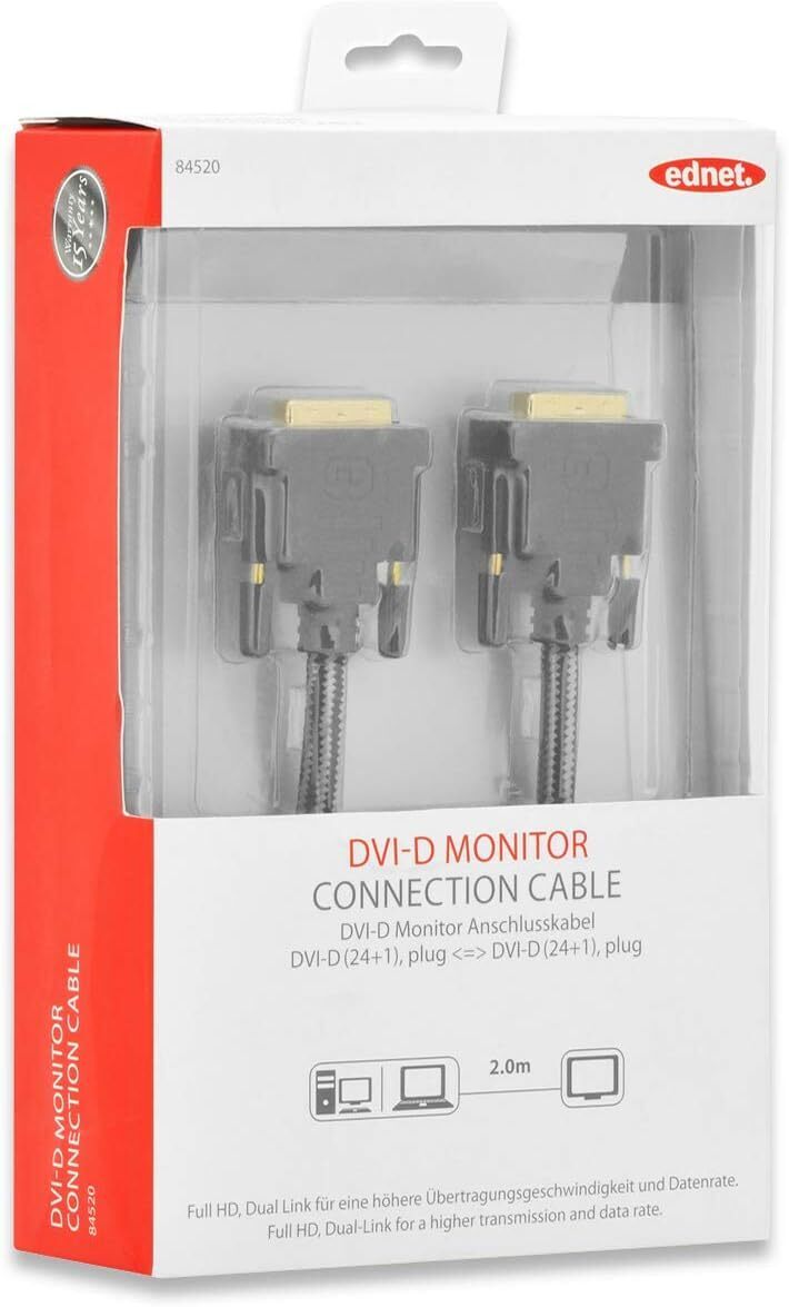 EDNET ED-84520 DVI Bağlantı Kablosu, DVI-D (24+1) Erkek-DVI-D (24+1) Erkek, 2x ferrit