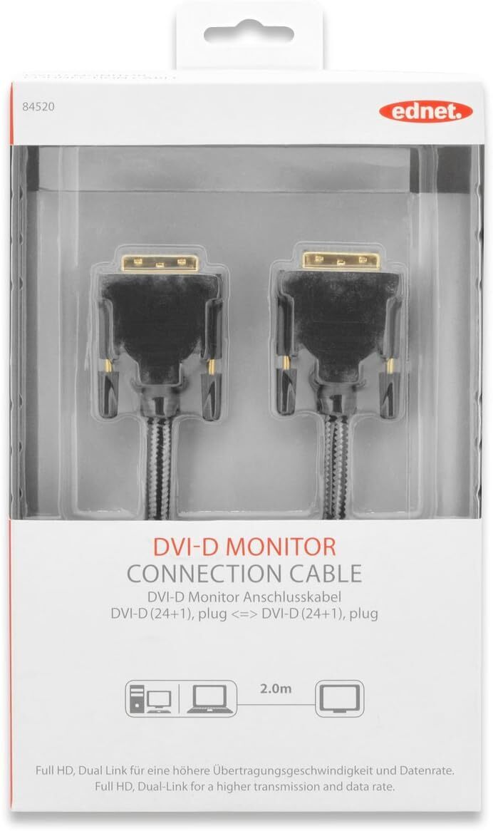 EDNET ED-84520 DVI Bağlantı Kablosu, DVI-D (24+1) Erkek-DVI-D (24+1) Erkek, 2x ferrit-91433