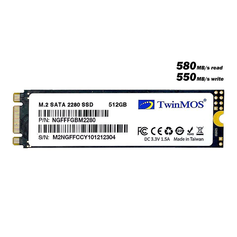 TWINMOS 512GB M.2 2280 SATA3 SSD (580Mb-550Mb/s) 3DNAND NGFFFGBM2280
