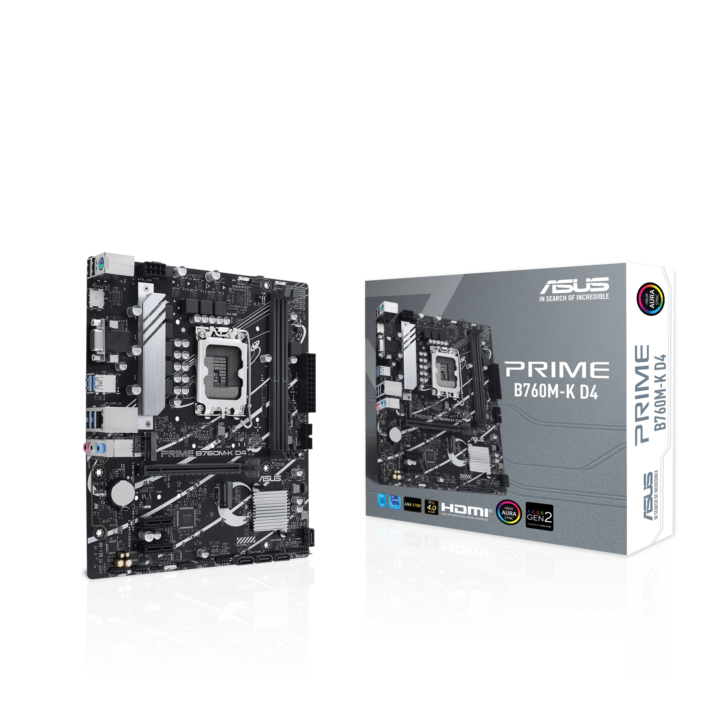 ASUS MB PRIME B760M-K D4 Intel B760 LGA1700 DDR4 5333 HDMI VGA 2x M2 USB3.2 AURA RGB 2.5Gbit LAN mATX ASUS 5X PROTECTION III, Armoury