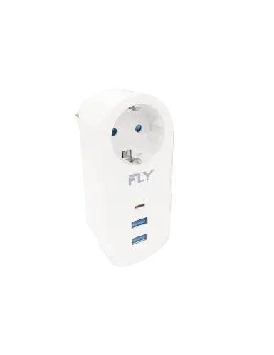 FLY FLY 3400-01, 1 Soket, 2 USB, 1 TYPE-C, Akım Korumalı Priz, 2.1A, (Beyaz)