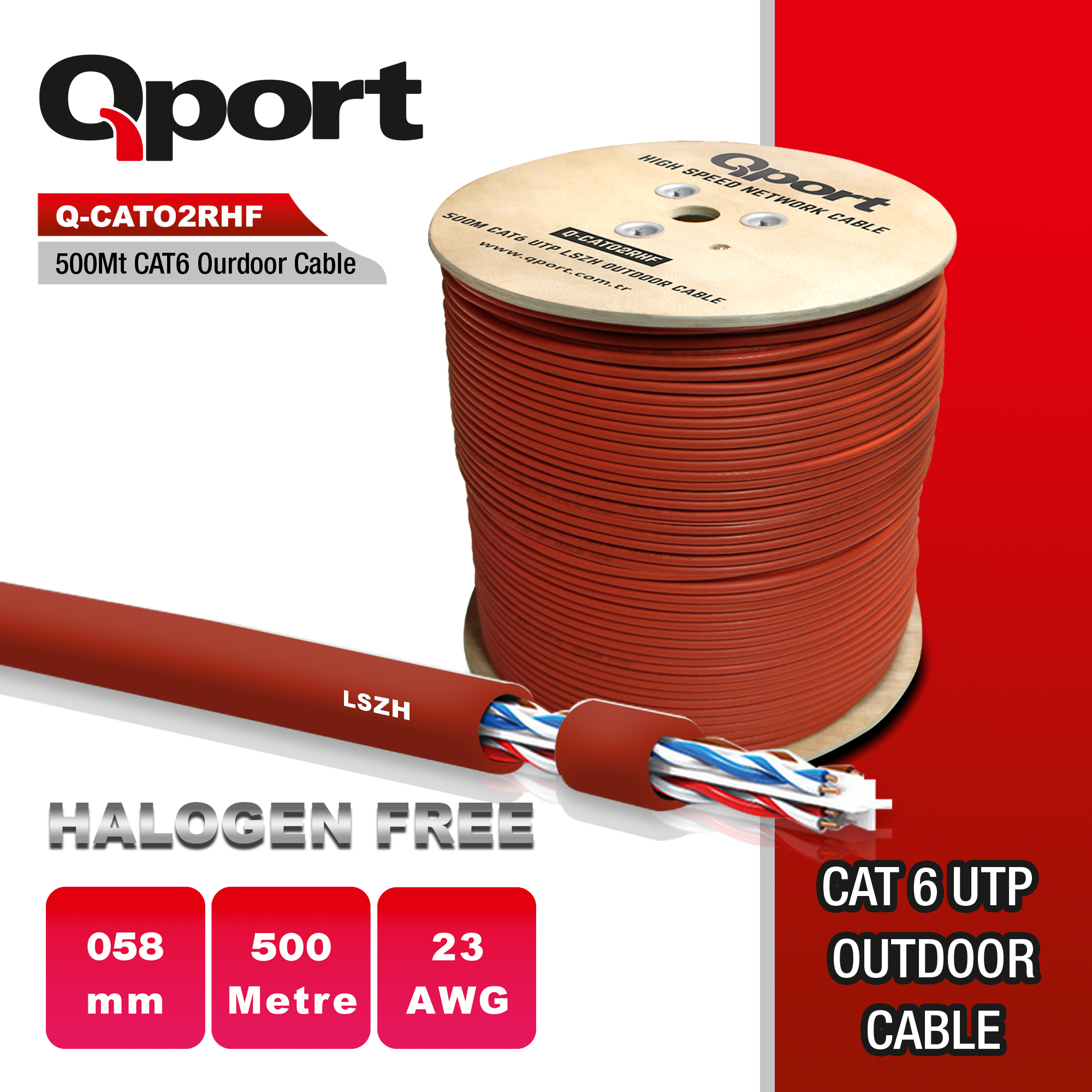 QPORT  Q-CATO2RHF LSZH 500 METRE 23AWG MAKARALI HALOGEN FREE KABLO