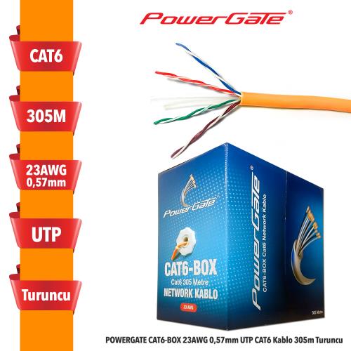 POWERGATE  CAT6-BOX-OR, 23AWG, 0,57mm, UTP, CAT6 Kablo, 305m, Turuncu