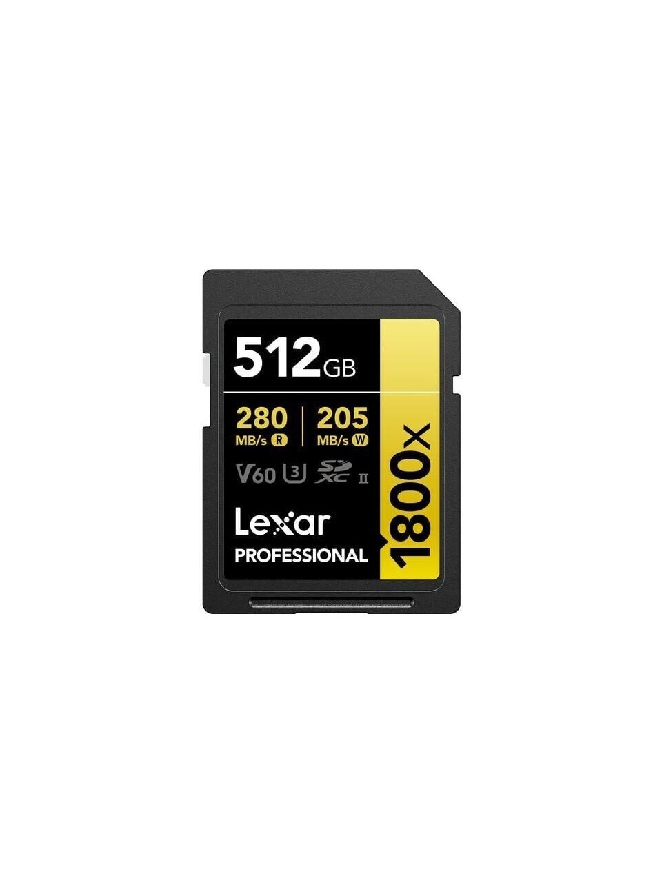 LEXAR  512GB LSD1800512G-BNNNG SD PROFESSIONAL 1800X SDXC UHS-II CARDS UP TO 280MB/S READ 210MB/S WRITE C10 V60 U3