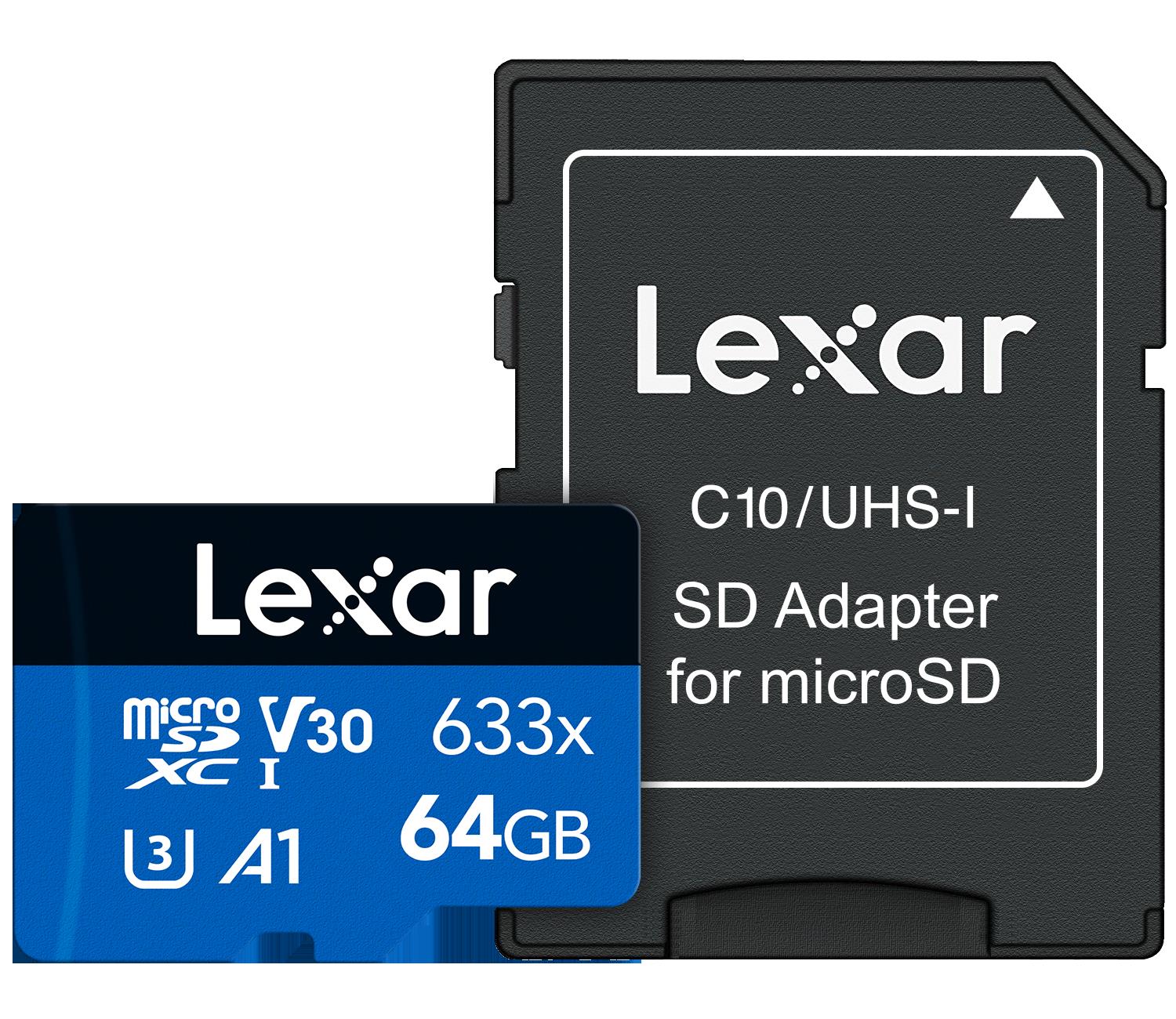 LEXAR  64GB LSDMI64GBB633A 633X MİKRO SDXC UHS-I WITH SD ADAPTER 100MB/S READ 45MB/S WRITE C10 A1 V30 U3
