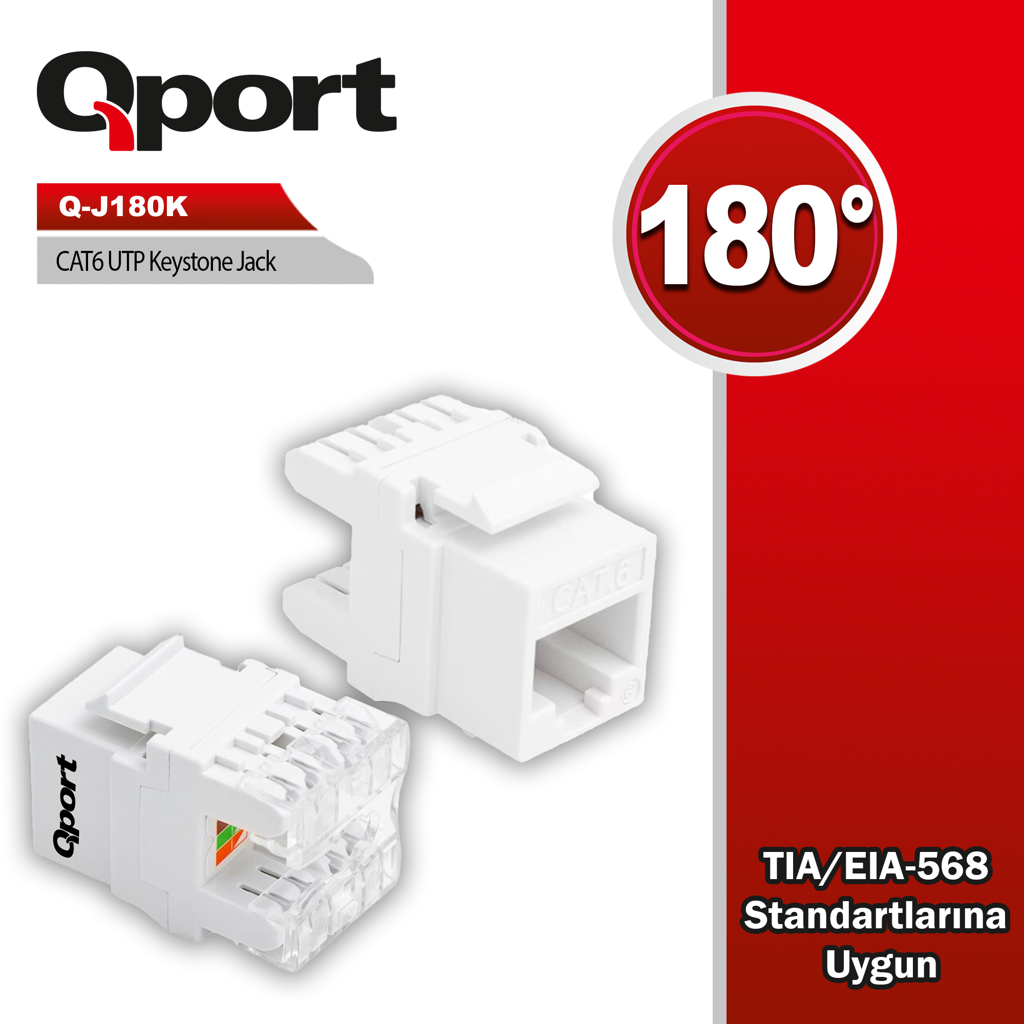 QPORT  CAT6 180 DERECE KEYSTONE JACK (Q-J180K)