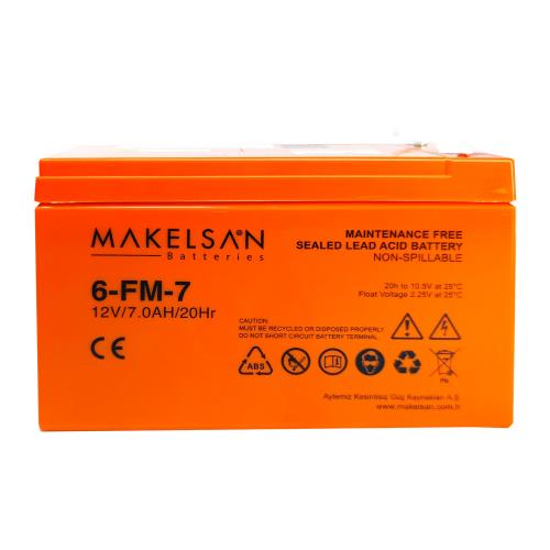 MAKELSAN  12V 7Ah, Bakımsız, Kuru Akü. UPS için Uygundur.