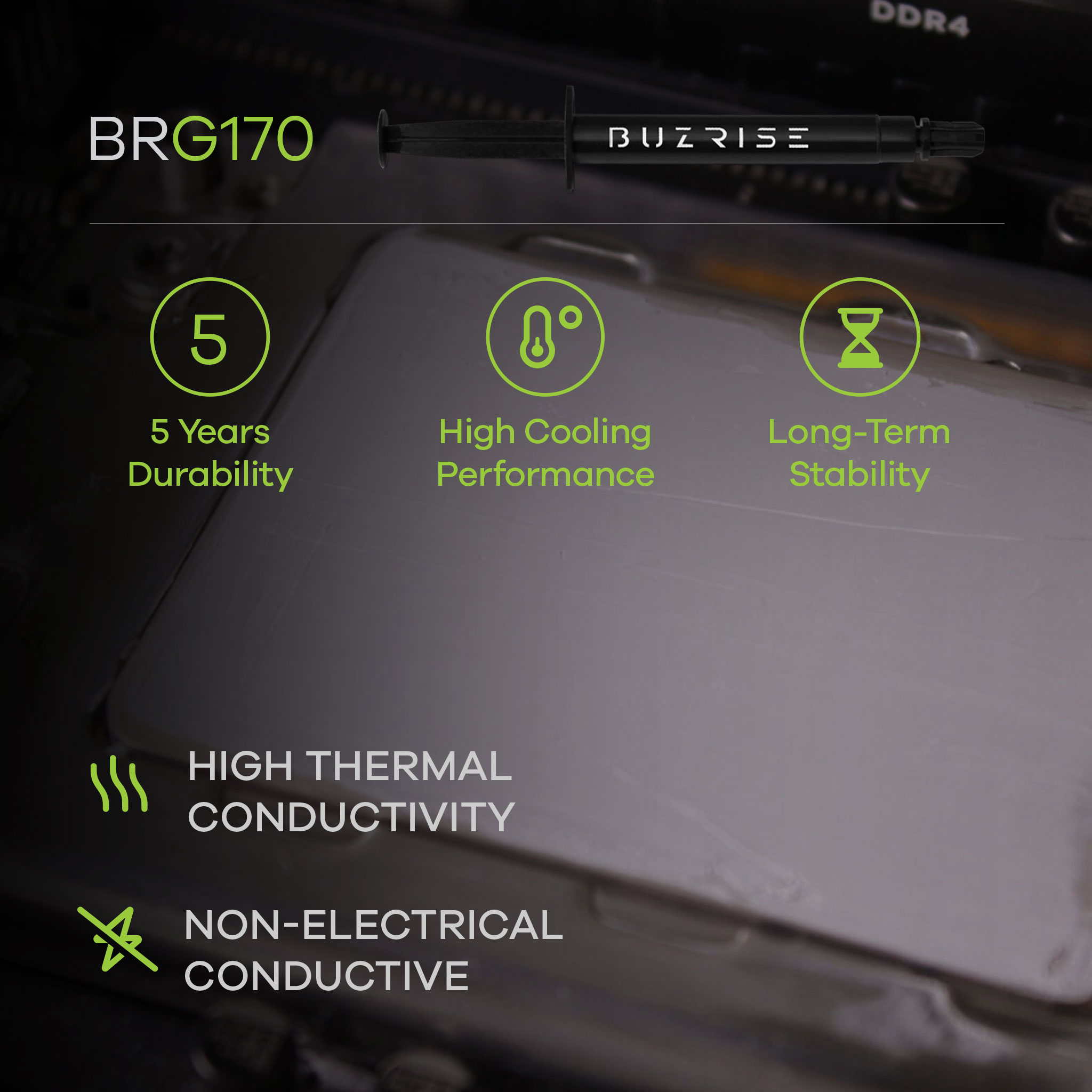 BUZRISE Buzrise BRG-170 10gr Yüksek Performanslı Termal Macun 17W/m.k-29650