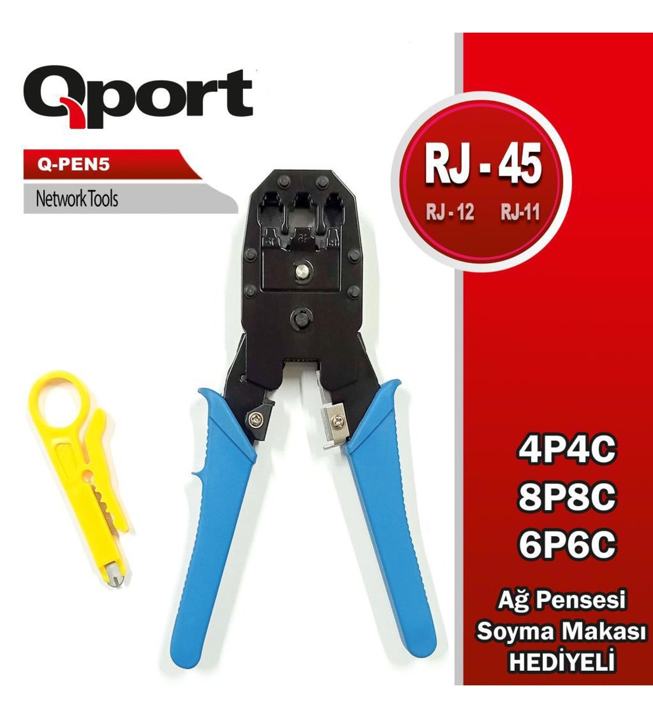 QPORT  (Q-PEN5) RJ45/RJ11/RJ12 KABLO SIKMA PENSESI + KABLO SIYIRICI