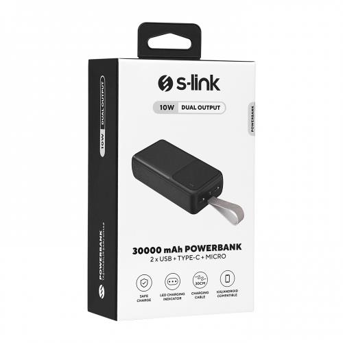 S-LINK S-LINK G310, Siyah, 30.000mAh, 2xUSB, 1xType-C, 4 LED Göstergeli, PowerBank-42243