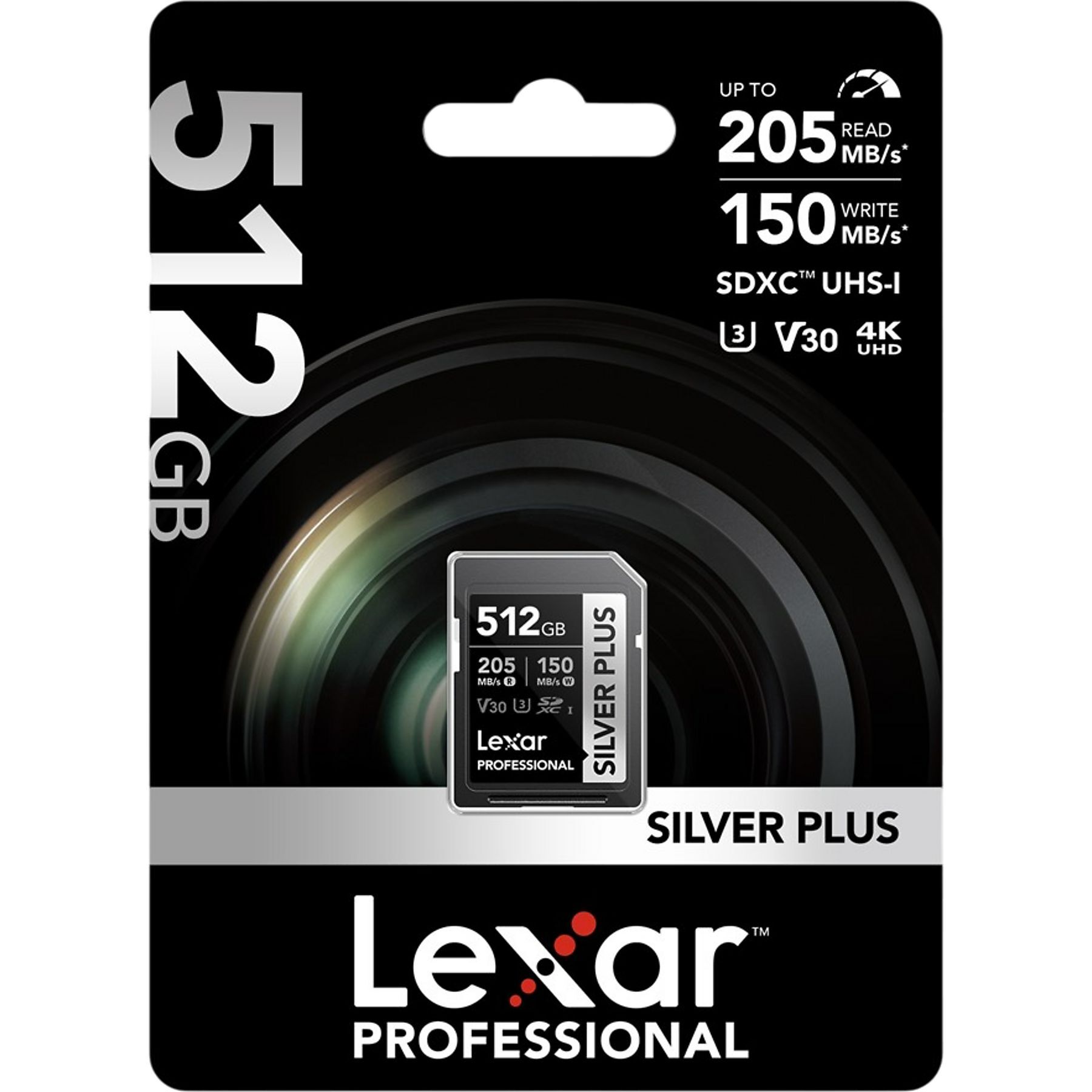 LEXAR LSDSIPL512G-BNNNG 512GB SD PROFESSIONAL SILVER PLUS SDXC UHS-I CARDS UP TO 205MB/S READ 150MB/S WRITE C10 V30 U3