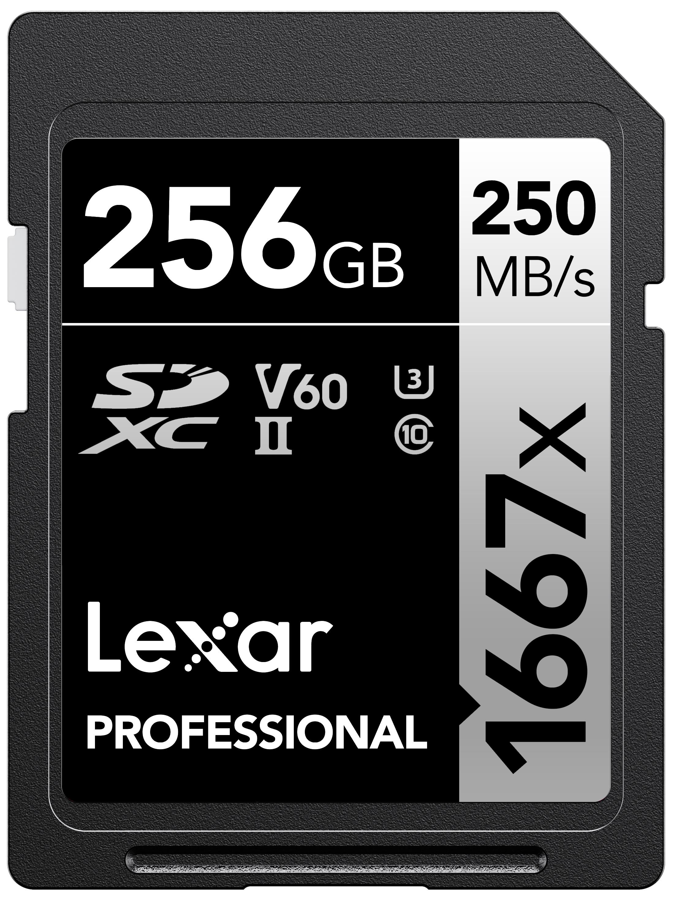 LEXAR LEXAR 256GB LSD256CB1667 SD PROFESSIONAL 1667X SDXC UHS-II CARDS UP TO 250MB/S READ 120MB/S WRITE C10 V60 U3