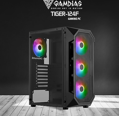 GAMDIAS GAMDIAS TIGER-124F, i5-12400F, 16Gb Ram, 512Gb NVMe SSD, 8Gb GDDR5 RX580 Ekran Kartı, 500W Kasa, Free Dos GAMING PC
