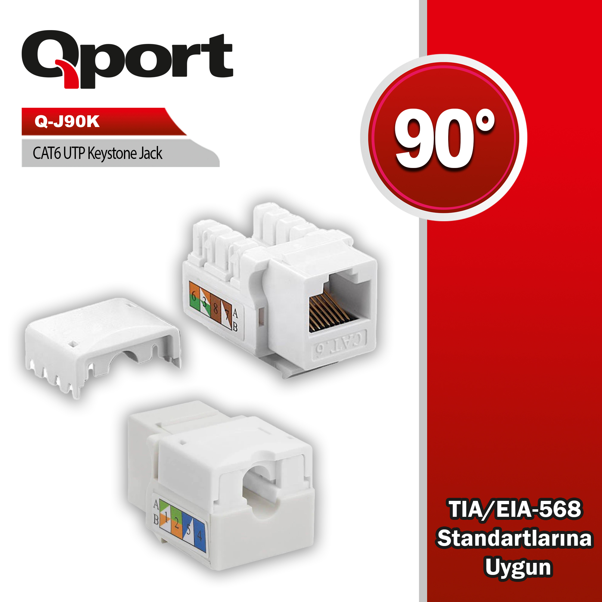 QPORT  CAT6 90 DERECE KEYSTONE JACK (Q-J90K)